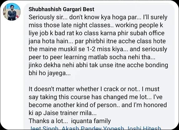 Shubhashish feedback